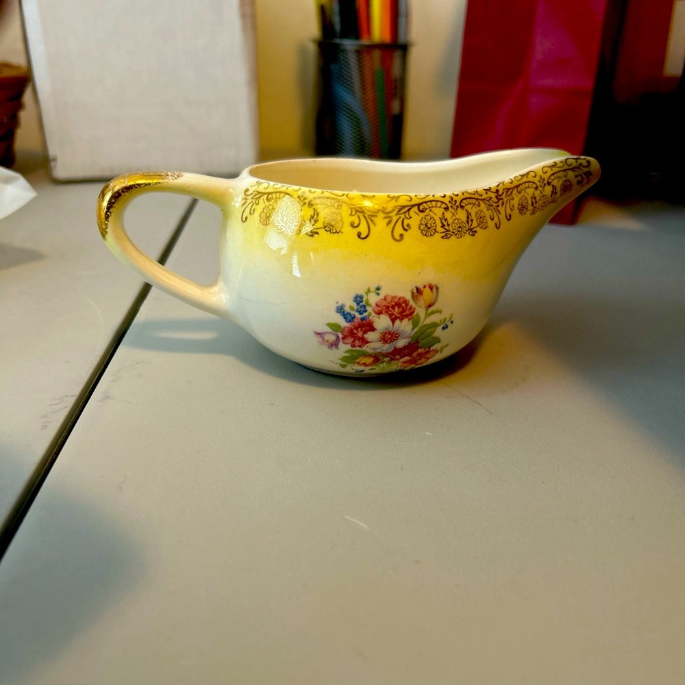 Floral Yellow and White Creamer